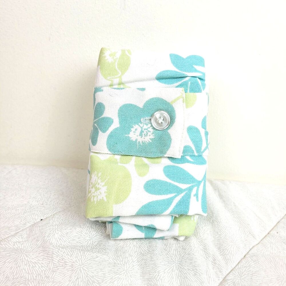 Kohl's 4 floral cotton blend cloth napkins white aqua pale green spring summer - Picture 3 of 7